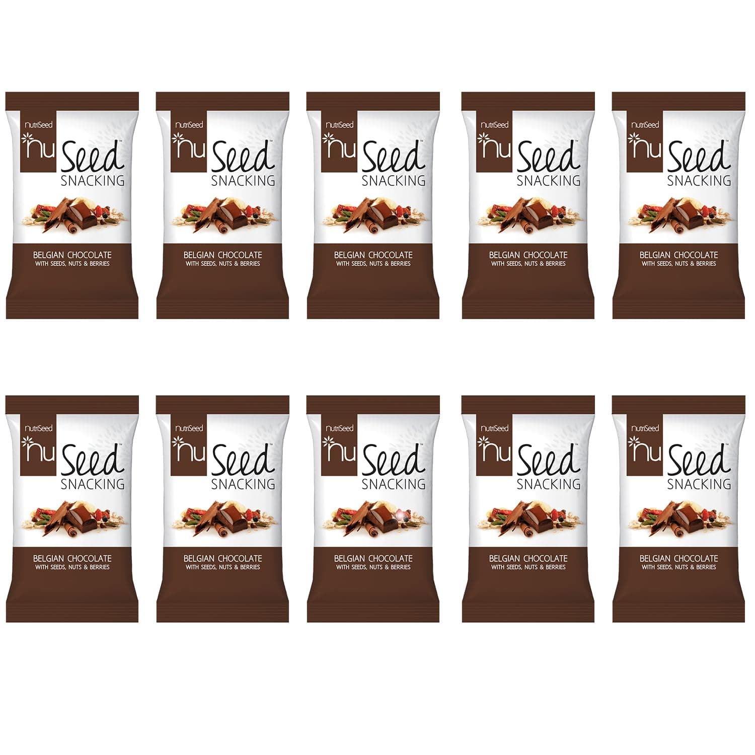 NutriSeed NuSeed Snacking Belgian Chocolate With Seeds, Nuts & Berries - For the Carb Conscious - High in Dietary Fibre & Protein - Gluten-Free - Blend of Choco Drop,Raisins - 10x30g