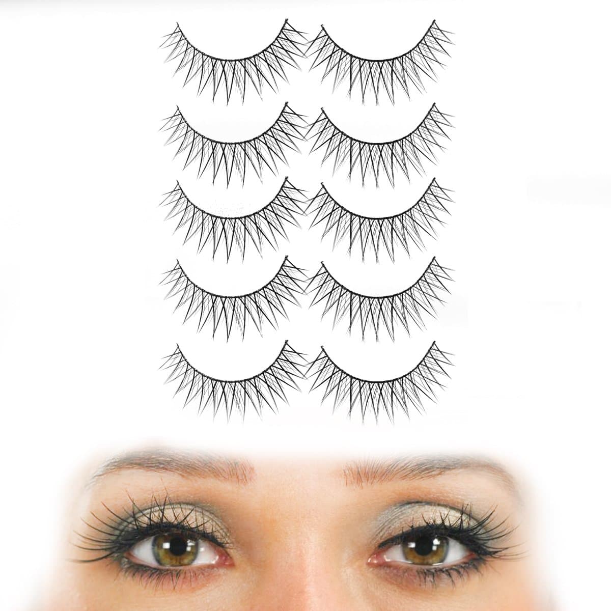 Black Criss Cross Natural Looking False Eyelashes - 5 Pair Set | Strip Falsies for Your Ultimate Eye Makeup Look. Lightweight & Comfortable to Wear