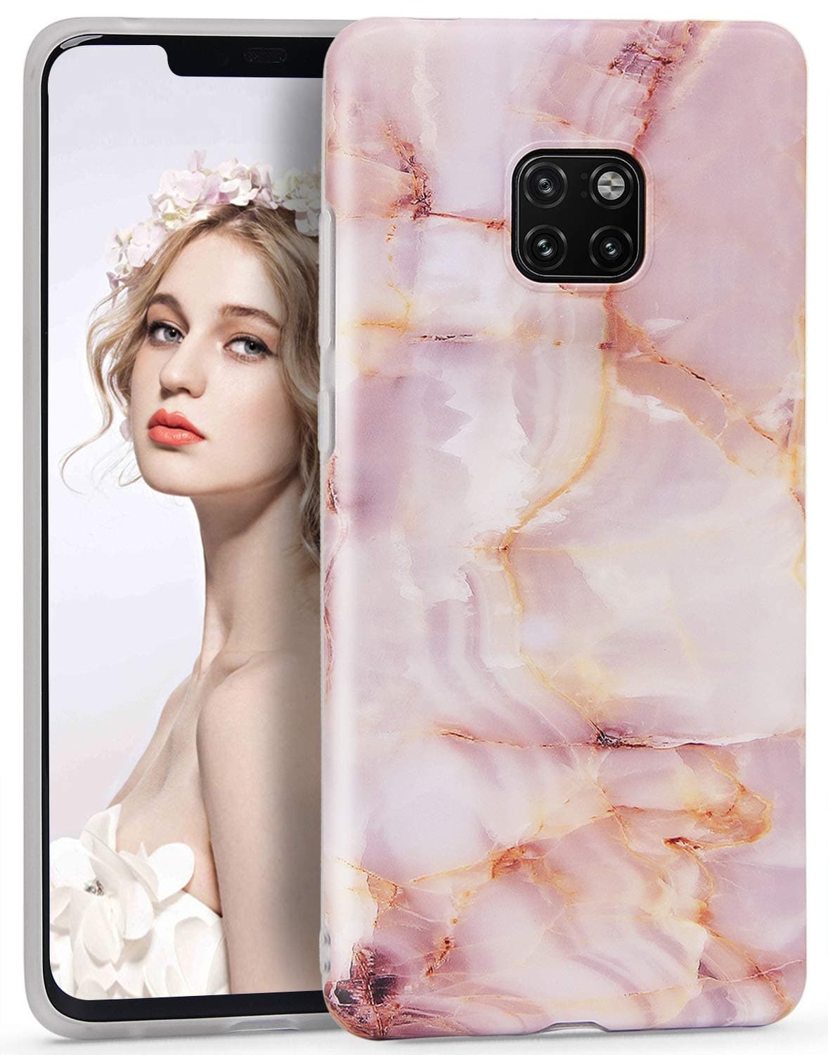Marble Case for Huawei Mate 20 Pro, Mate 20 Pro Case Matte Finish Slim Anti-Scratch Shockproof Cover Flexible Clear Transparent TPU Bumper Soft Case for Huawei Mate 20 Pro (Pink)