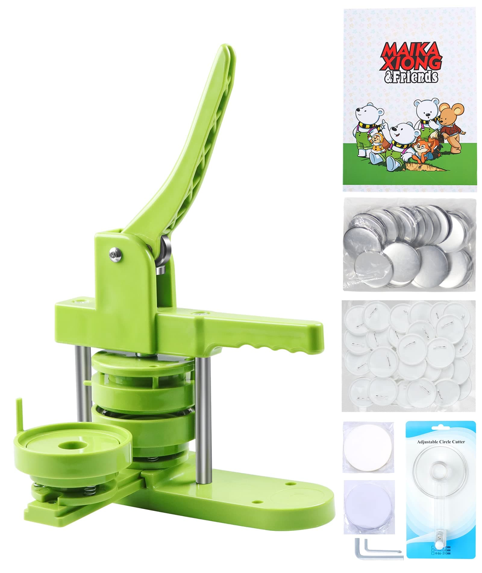 Happizza Button Maker Machine, 75mm(3 inch) DIY Pin Button Maker Press Machine Kit, Badge Button Press Machine Pin Maker Machine with Free 100pcs Button Parts&Pictures&Circle Cutter&Magic Book