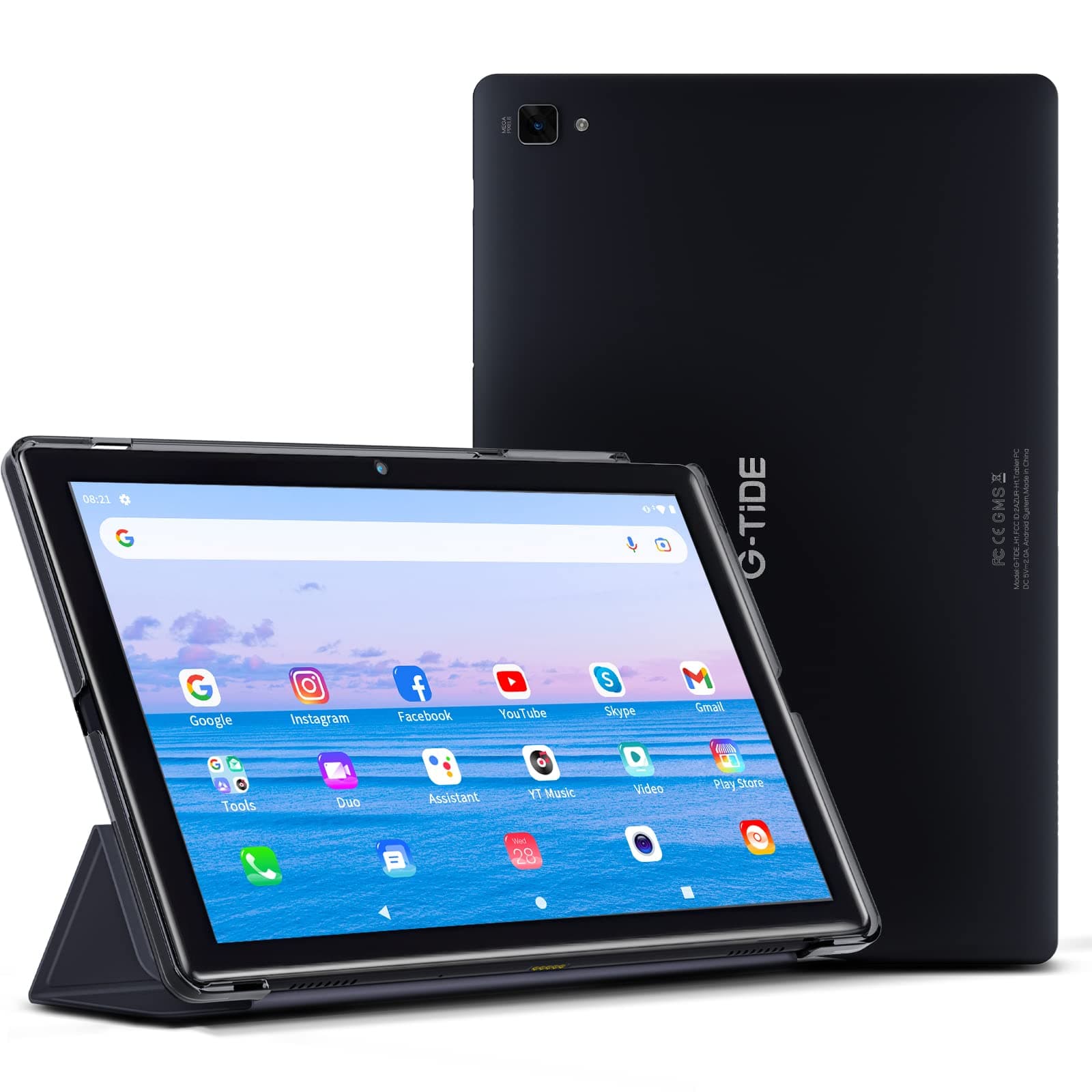 G-TiDE Tablet H1, 10 inch Android 11 Tablet with Leather Case, 2GB RAM 32GB ROM, Quad Core, 5+8MP Dual Camera, 6000mAh Battery, Screen protector, Wi-fi, BlueTooth, FM, GMS, Extra 2M Type-C Cable