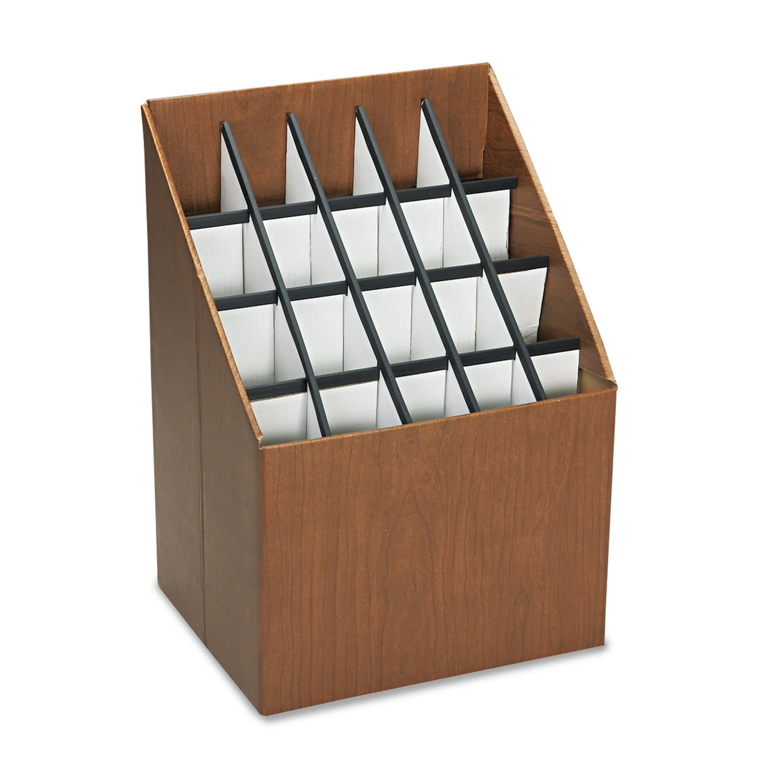 Safco 3081 Vertical Roll File, 20 Compartment, Wood Grain Walnut Finish, Corrugated Fiberboard Construction, 2.75" Compartment Diameter. Sleek Lightweight Storage and Organization