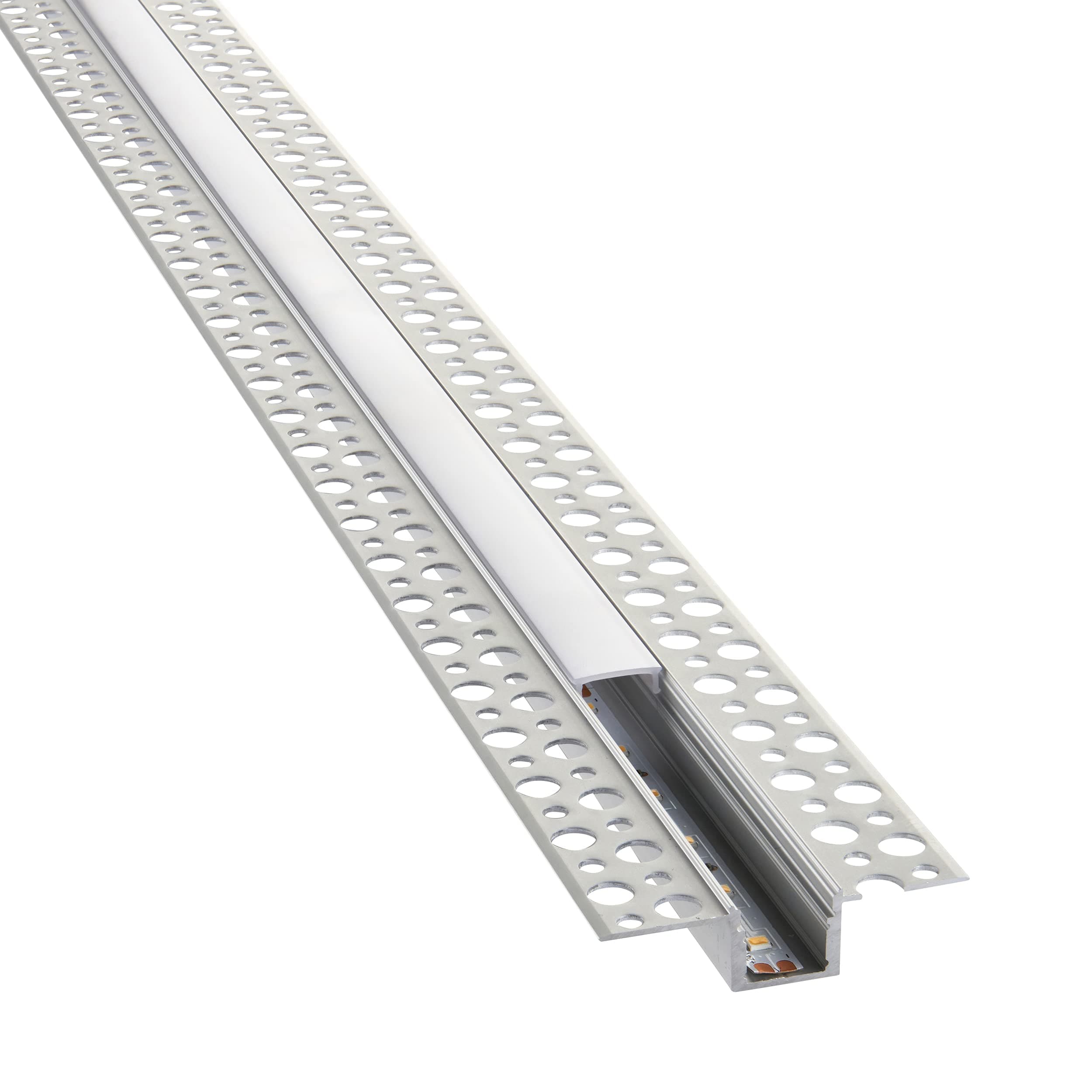 Plaster-In Aluminum LED Profile With Frosted Diffuser - Ceiling LED Profile With White Cover For LED Tape Or Strip - Trimless Plaster Channel Extrusion For Under Cabinet, Shelf, Table | 2 Meters