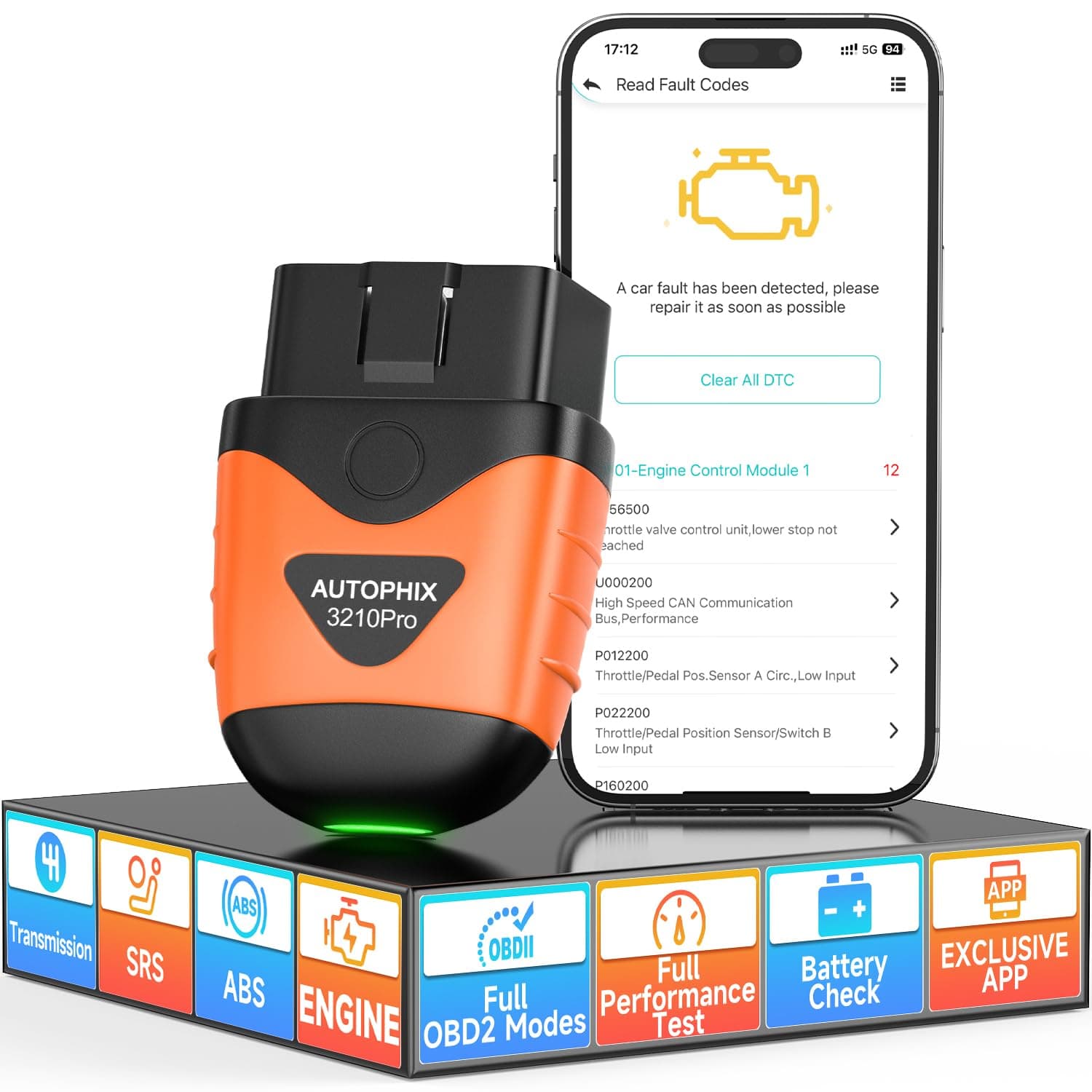 AUTOPHIX 3210 Pro OBD2 Scanner Bluetooth - Check All Engine Fault Codes for All 1996+ Vehicles - Easy DIY Car Scanner with Battery & Performance Test, No Subscription Fee for iPhone & Android