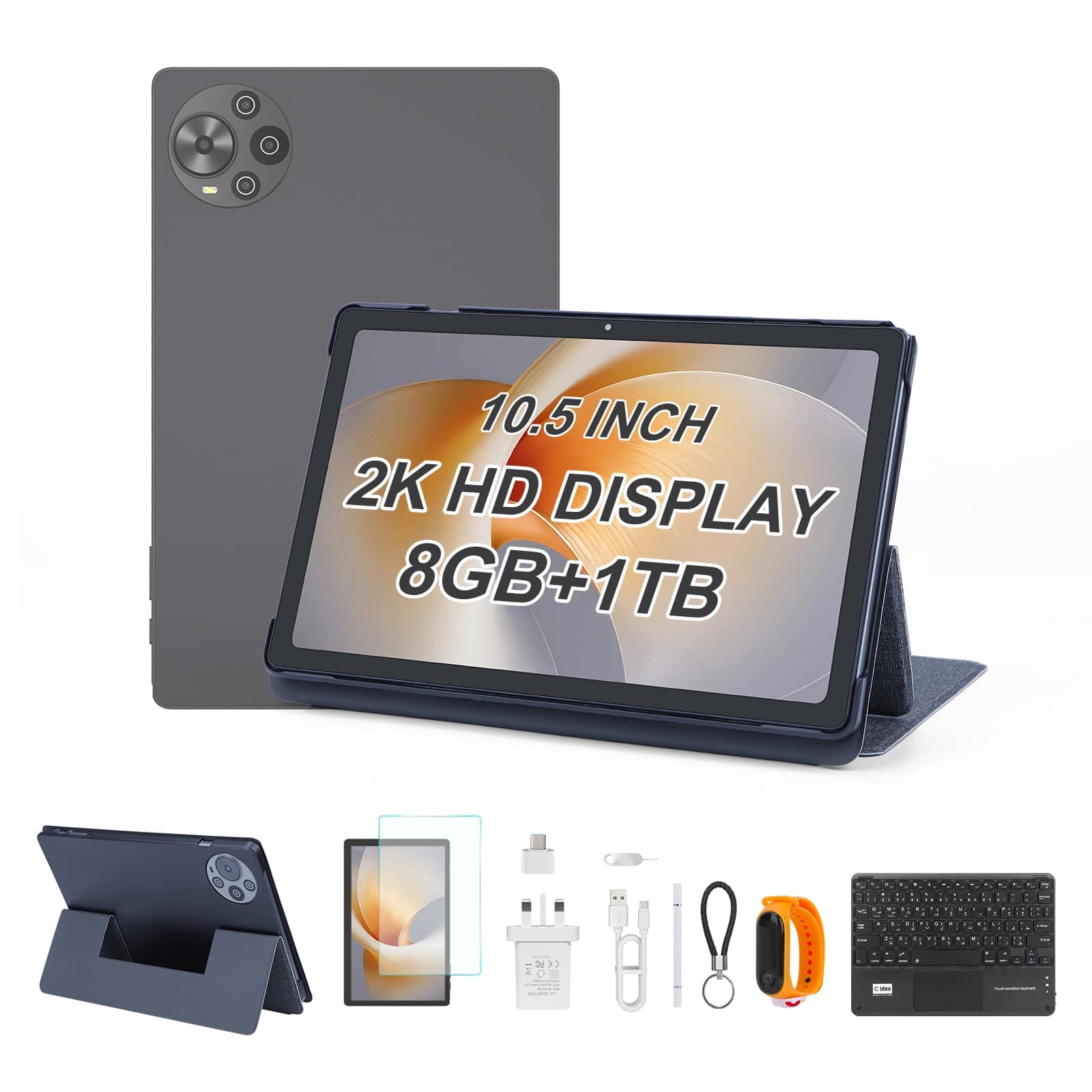 10.5" Tablet Android 14, 8GB RAM, 1TB Storage, WiFi, Bluetooth, GPS, Dual Camera, Long Lasting Battery Tablet, CM10500Plus (Black)