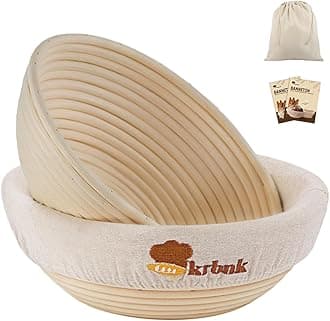 Banneton Bread Proofing Basket, Proofing Basket for Sourdough Bread Baking, Indonesian Rattan Bread Bowl Sourdough bread Baking Supplies with Linen Liner (9" Round Basket x 2)