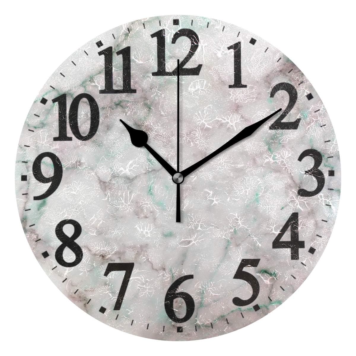 WIHVE Decorative Wall Clock White Pink Marble Silent Round Clock Non Ticking Living Room Home Decor