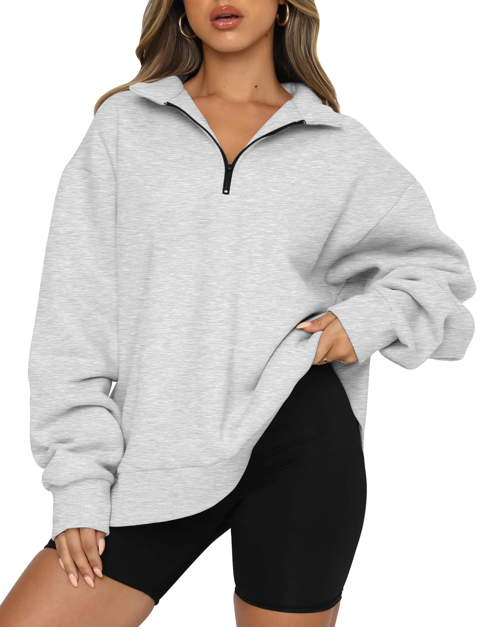 Women's Oversized Half Zip Fleece Sweatshirts-Cozy Pullover, Drop Shoulder for Fall Winter