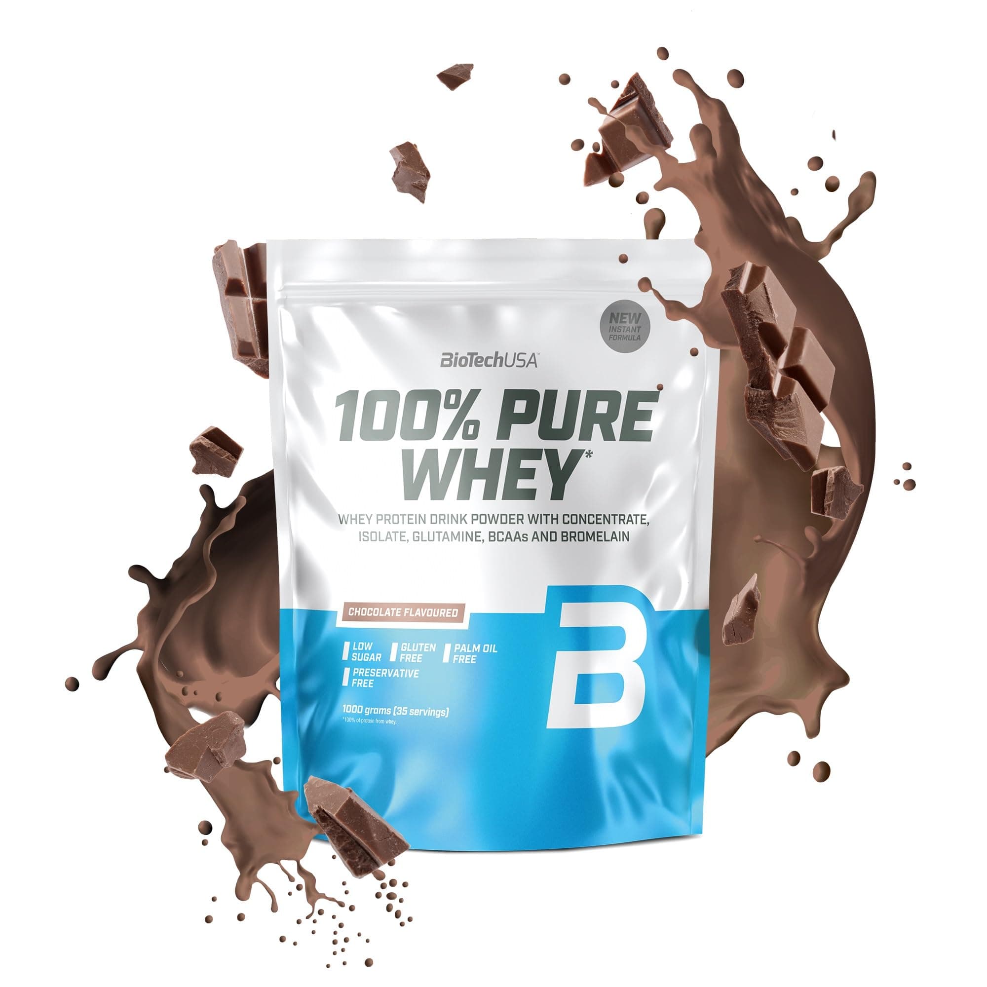 100% Pure Whey | Protein Powder with BCAA and Glutamine | Gluten-Free, Palm Oil Free | 21g Protein per Serving, 1 kg, Chocolate