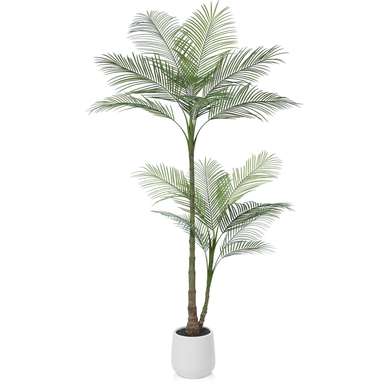 Artificial Areca Palm Tree,7FT Fake Tree in White Imitation Ceramic Planter with Lifelike Moss,Faux Tropical Palm Tree,Dypsis Lutescens Plant for Indoor Entryway Modern Decor Home Office Porch