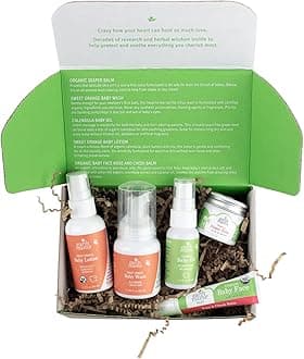 Earth Mama A Little Something for Baby Gift Box |Safe Skin Care Set Newborn Essentials for Baby Shower- Diaper Balm, Face Balm, Calendula Baby Oil, Baby Wash, Baby Lotion, 5 Pieces