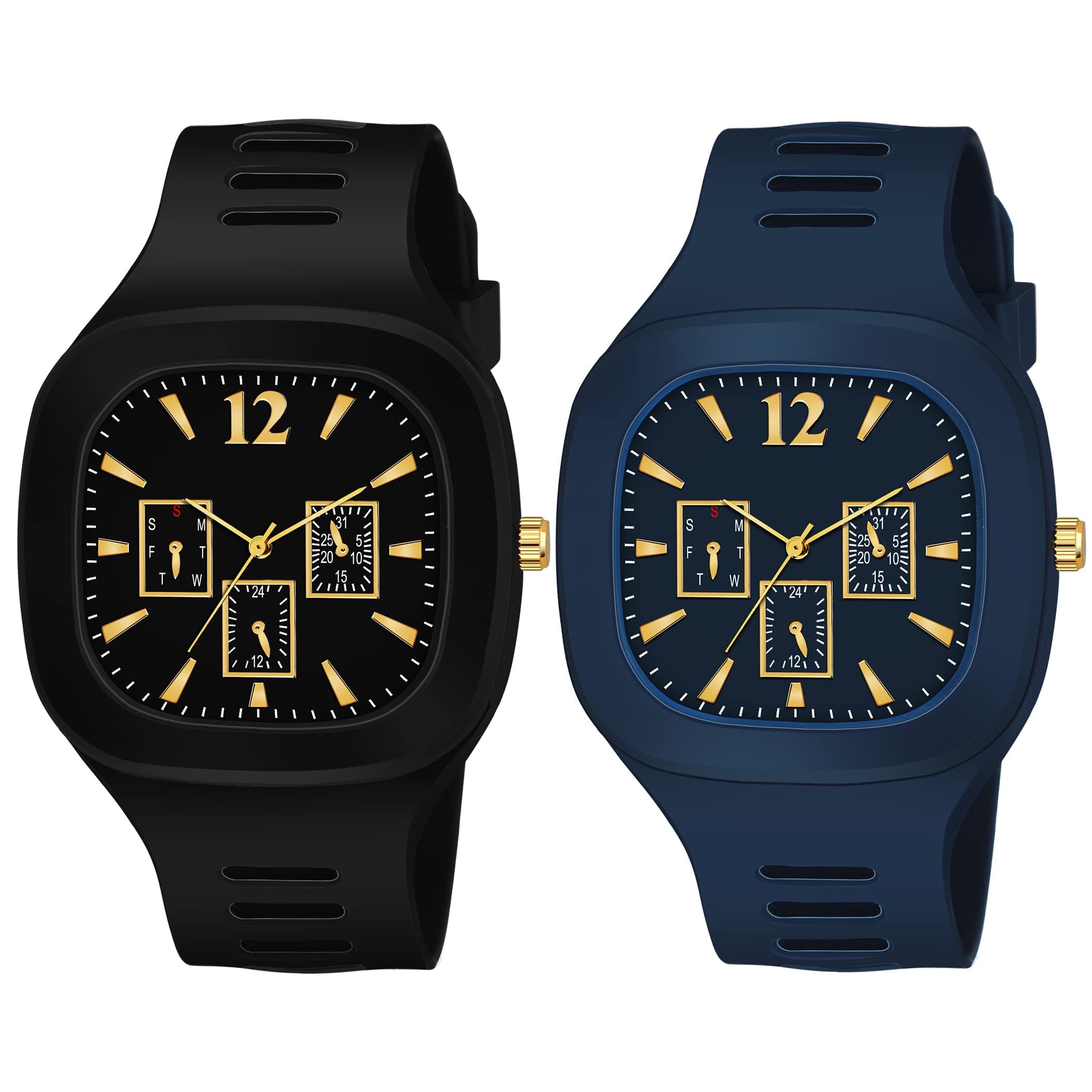 Square Dial Black Blue Grey White Analog Watches with Silicon Strap Stylish ADDI Designer Combo Watch for Mens & Boys