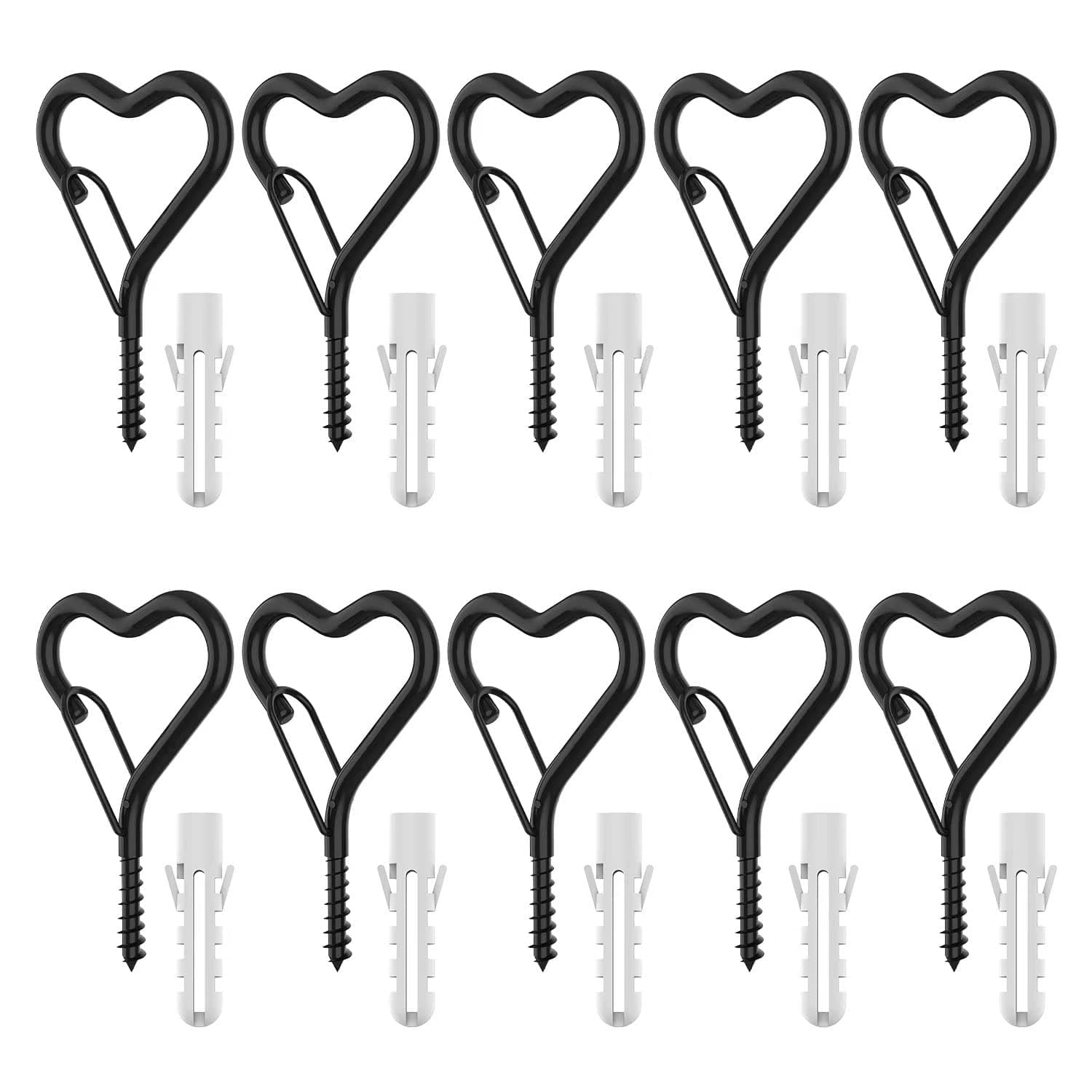 10Pack Q Hanger Hooks, 10PCS Q-Shape Screw Hooks with Safety Buckle and 10PCS Expansion Tube for Hanging Outdoor String Lights, Christmas Lights, Plants, Mounted on Wall Ceiling, Easy Release