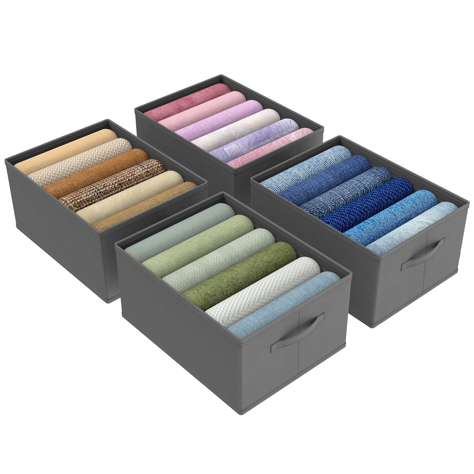 Wardrobe Clothes Organizer,4 Pack Removable Compartment Foldable Sweater Organizer for Closet with Handles Divided Fabric Clothing Storage Boxes for Pants, Sweater, Jeans, Bras(grey)