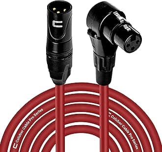 Balanced XLR Cable Male to Right Angle Female - 15 Feet Red - Pro 3-Pin Microphone Connector for Powered Speakers, Audio Interface or Mixer for Live Performance & Recording
