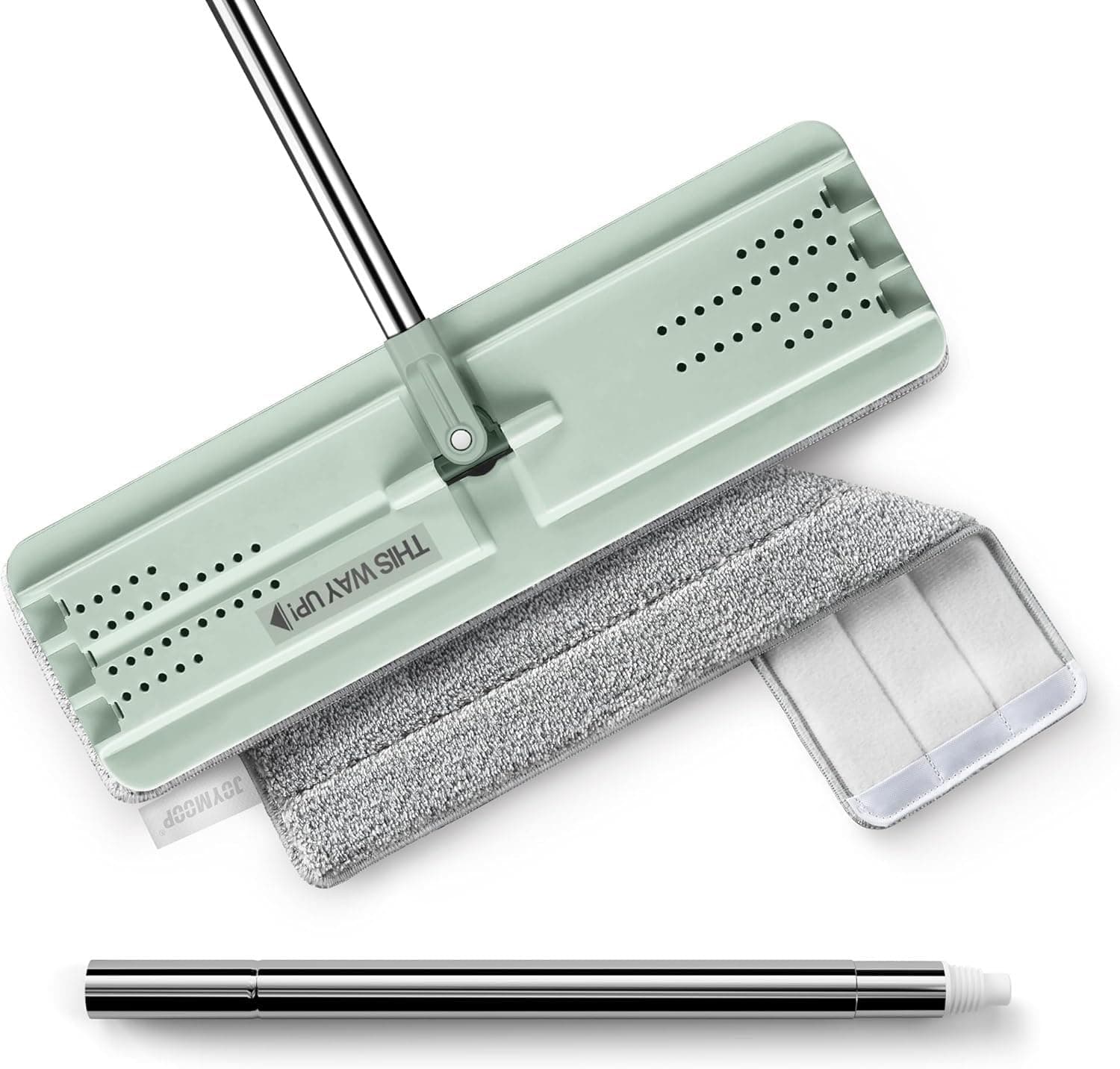JOYMOOP Flat Mop, Microfiber Mops for Floor Cleaning and Long Handle Wall Cleaner, 60" Mop Handle with Flexible 15" Flat Head with a Microfiber Mop Pad - Green