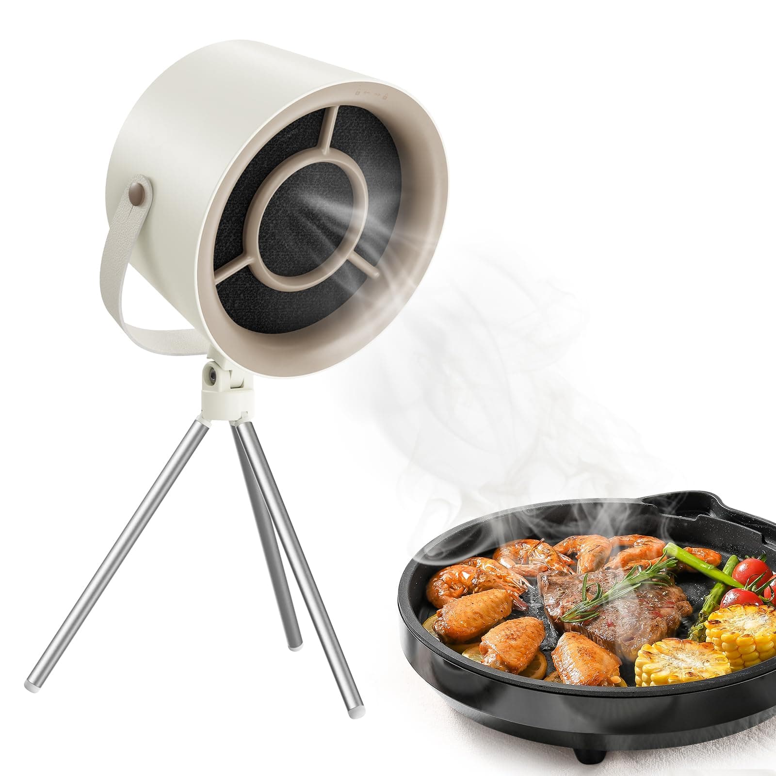 JXTZ Portable Range Hood, 3-Speed Suction Desktop Compact Range Hood for Cooking, Mini Exhaust Fan, 90° Adjustable Rotation, 5 Activated Carbon Filters, Kitchen Exhaust Fan for Indoor BBQ, Hot Pot