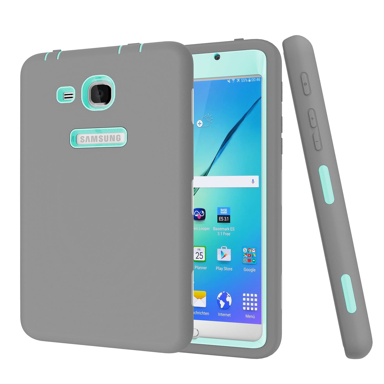 BAUBEY Case for Samsung Tab A6 7.0 2016 SM-T280 T285, Hybrid Heavy Duty Shockproof Impact Resist Hard Rubber Protective Case Cover for Samsung Galaxy Tab A6 7.0 2016 SM-T280 SM-T285 (Grey / Aqua)