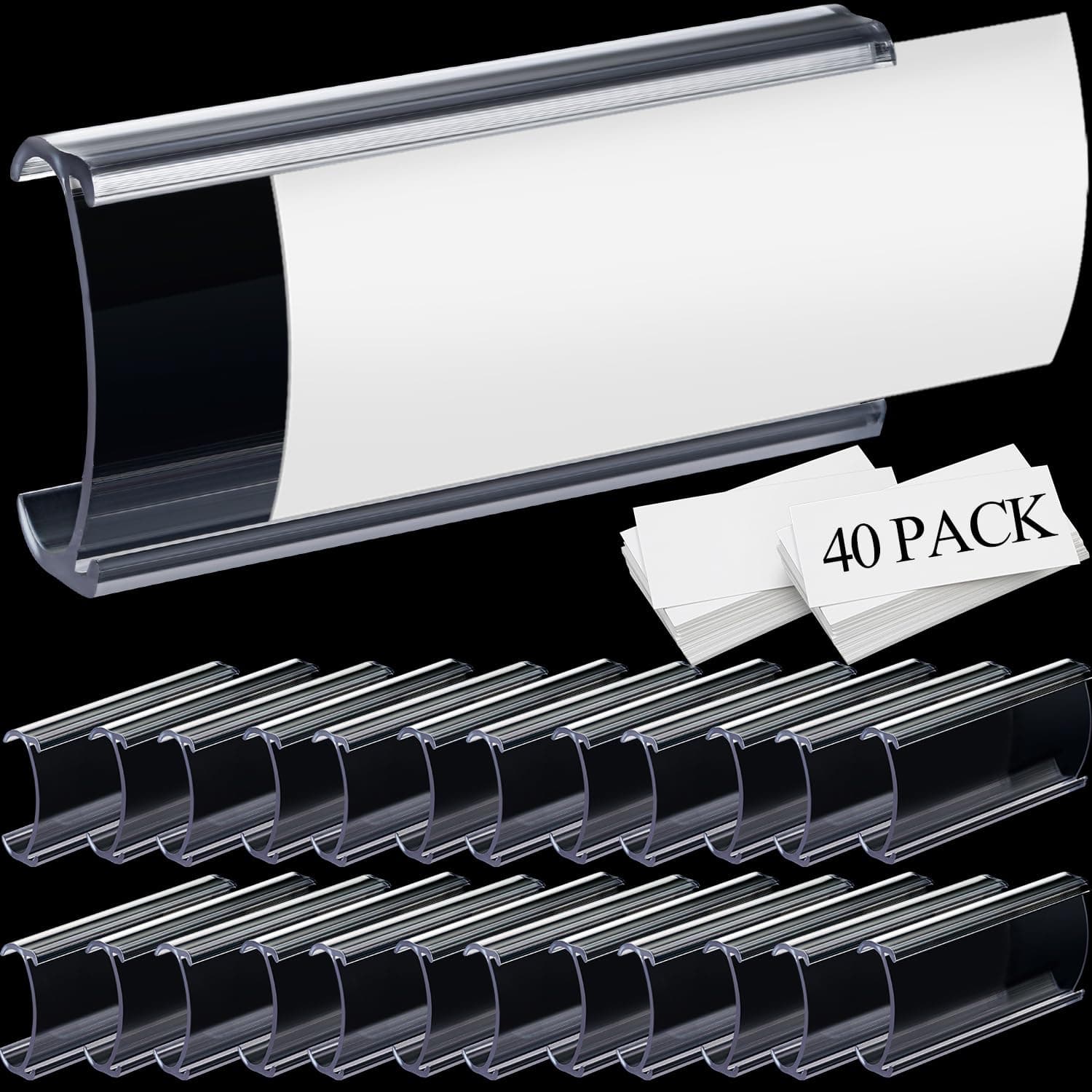 40 Packs Wire Shelf Clips Label Holder Plastic Shelf Label Tags Holder Compatible with Metro 1-1/4in Shelves for Wire Shelving Clips with Matched Blank Inserts