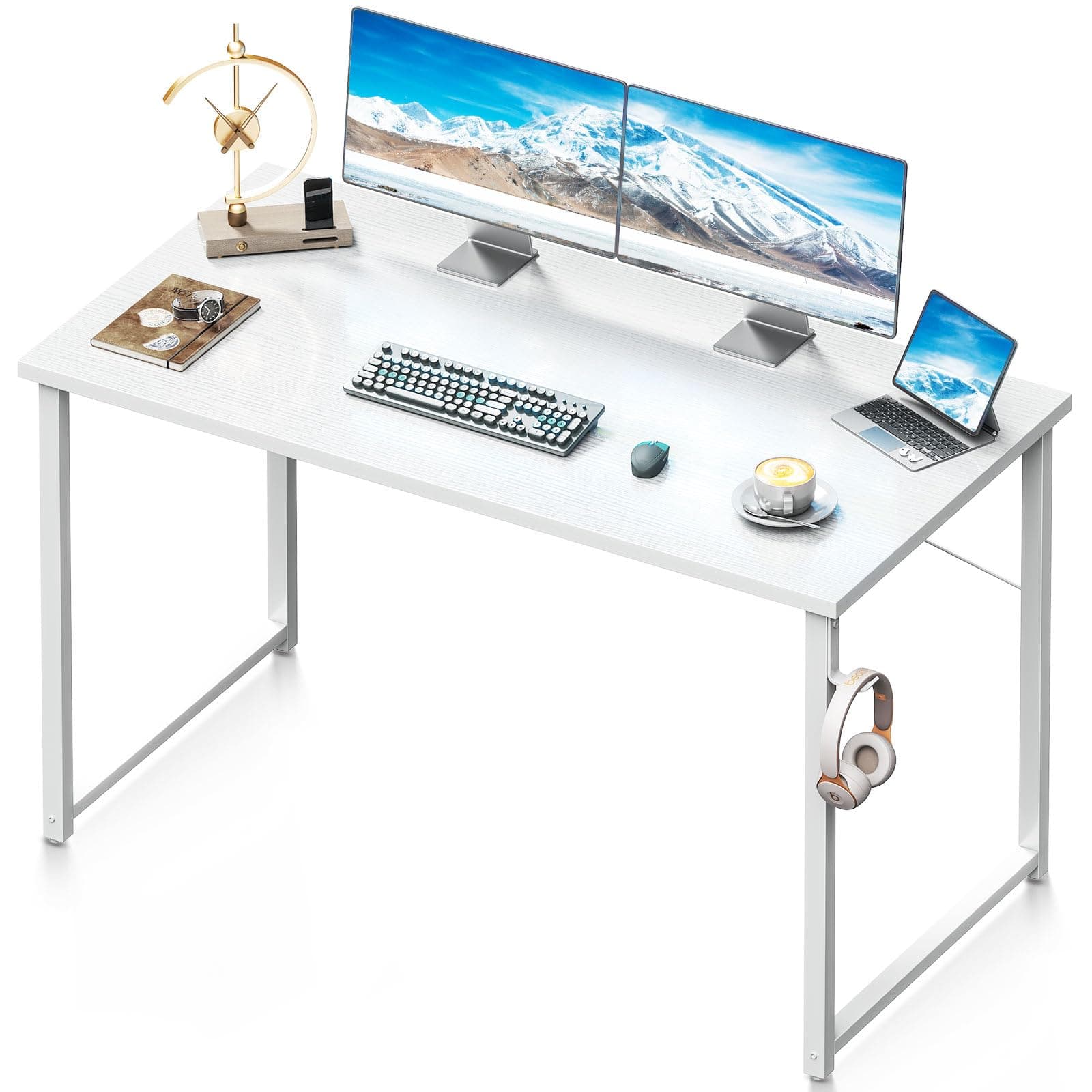 Coleshome 48 Inch Computer Desk, Modern Simple Style Desk for Home Office, Study Student Writing Desk, White