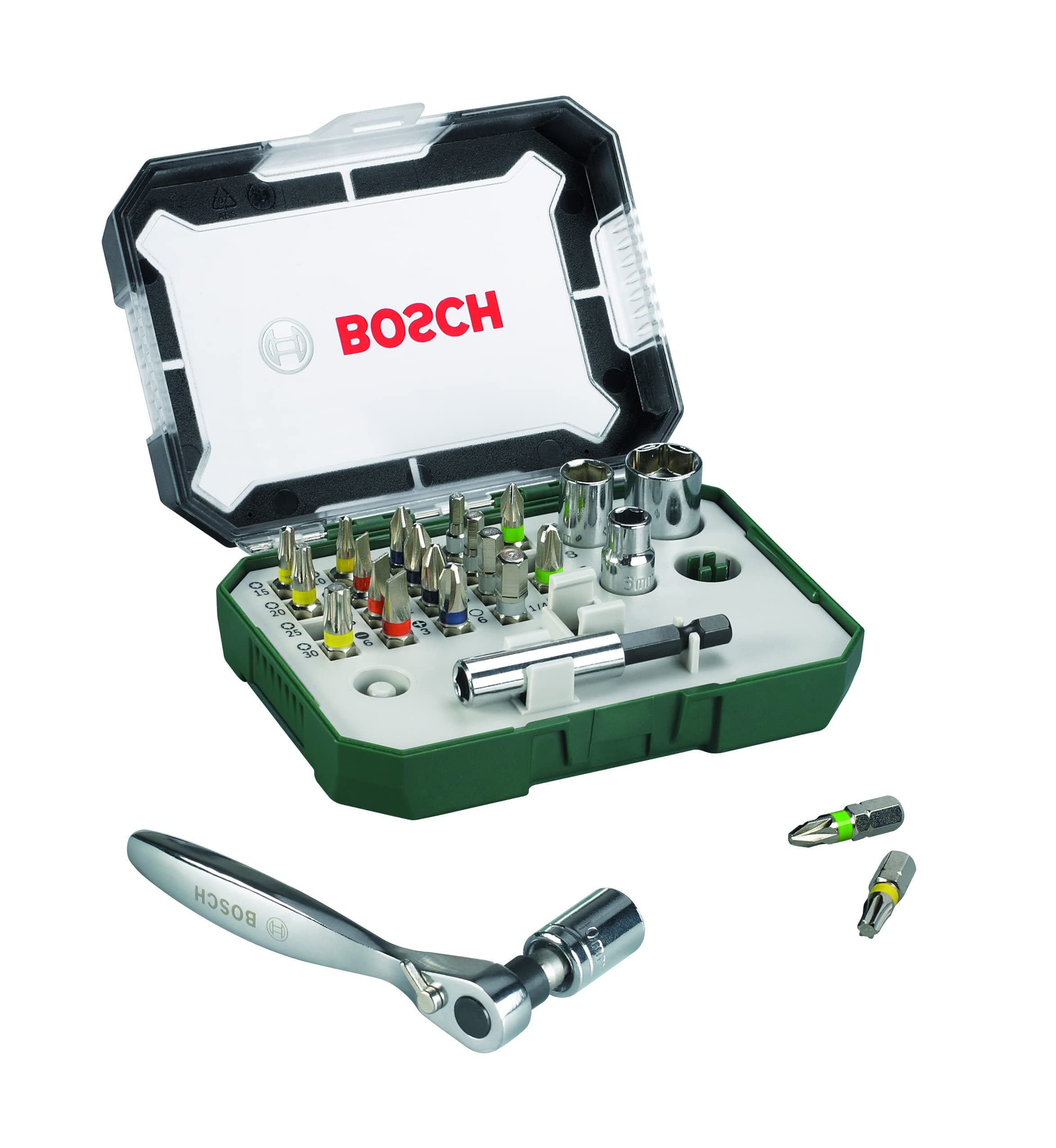 Bosch 26pc. Screwdriver Bit and Ratchet Set (PH-, PZ-, Hex-, T-, S-Bit, Accessories Drill and Screwdriver)