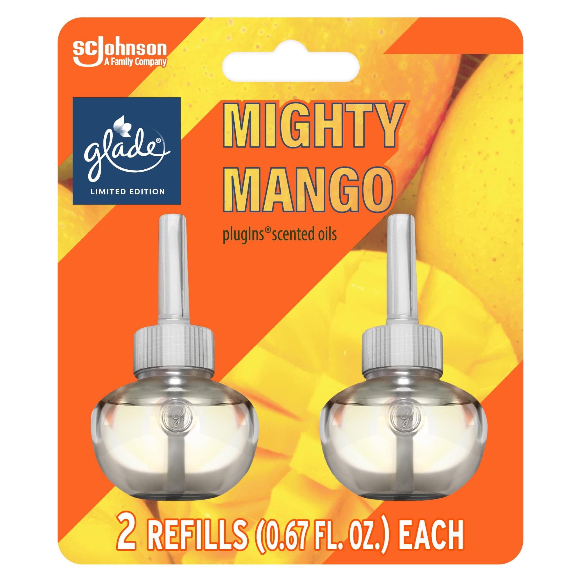 PlugIns Refills Air Freshener, Mighty Mango, Scented and Essential Oils for Home and Bathroom, 0.67 Fl Oz, 2 Count