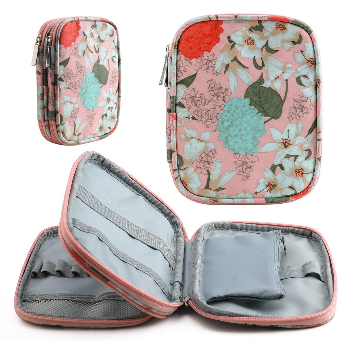 KOKNITCrochet Hook Case, Zipper Storage Organizer Bag with Web Pockets for Knitting Accessories/Crochet Hook Kit Tools, Lightweight, Easy to Hold (Pink)