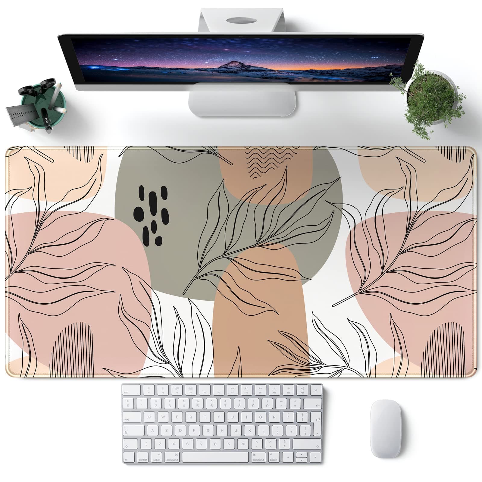Desk Mat Abstract Boho Large Mouse Pad, Brown Grey Pink Aesthetic XL Mouse Pad Extended Full Desk Gaming Mousepad XXL Long Keyboard Mouse Mat Desk Pad 31.5''X15.7'' Desk Accessories for Women Girls