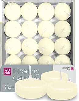 Premium Ivory Floating Candles 1.75 Inch - 3 Hour - 40 Pack - European Made