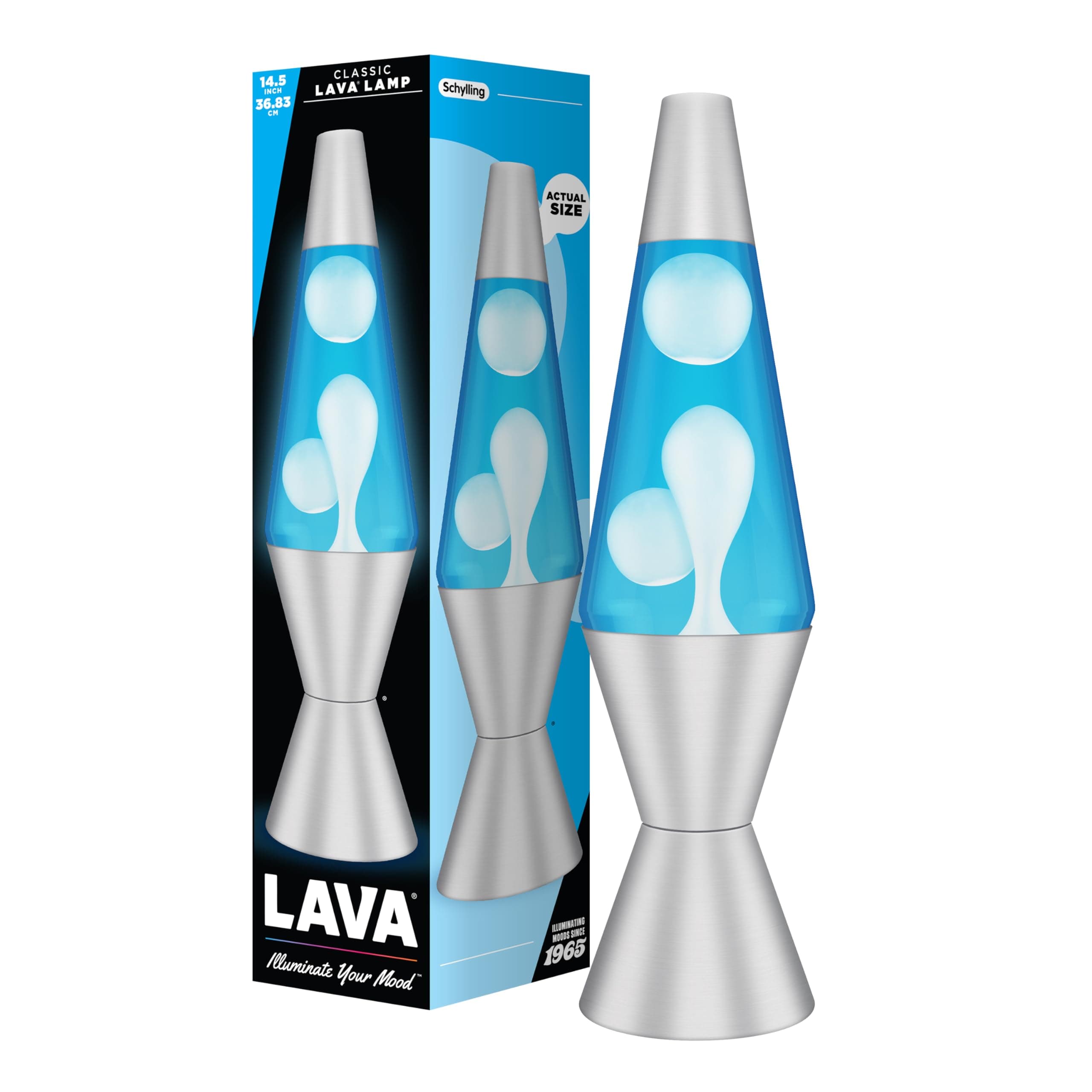 Lamp 2103, White Wax, Blue Liquid, Silver Base and Cap, Original 14.5 inch LAVA® Motion Lamp to Illuminate Your Mood