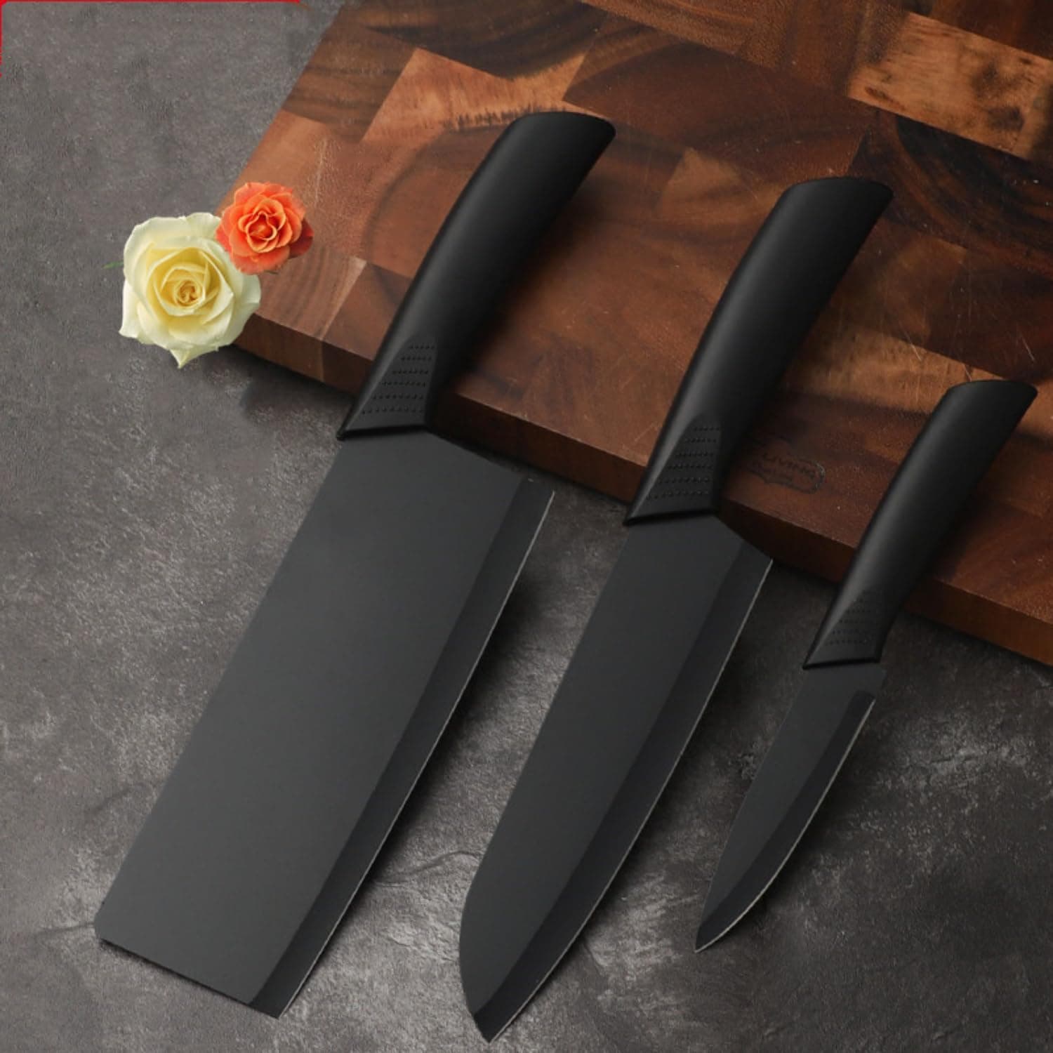 Stainless Steel 3 Pieces Professional Kitchen Knife Set, Meat Knife, Chef's Knife with Non-Slip Handle Sharp Manual Sharpening for Home Kitchen and Restaurant Floral Printed Non-Slip Handles