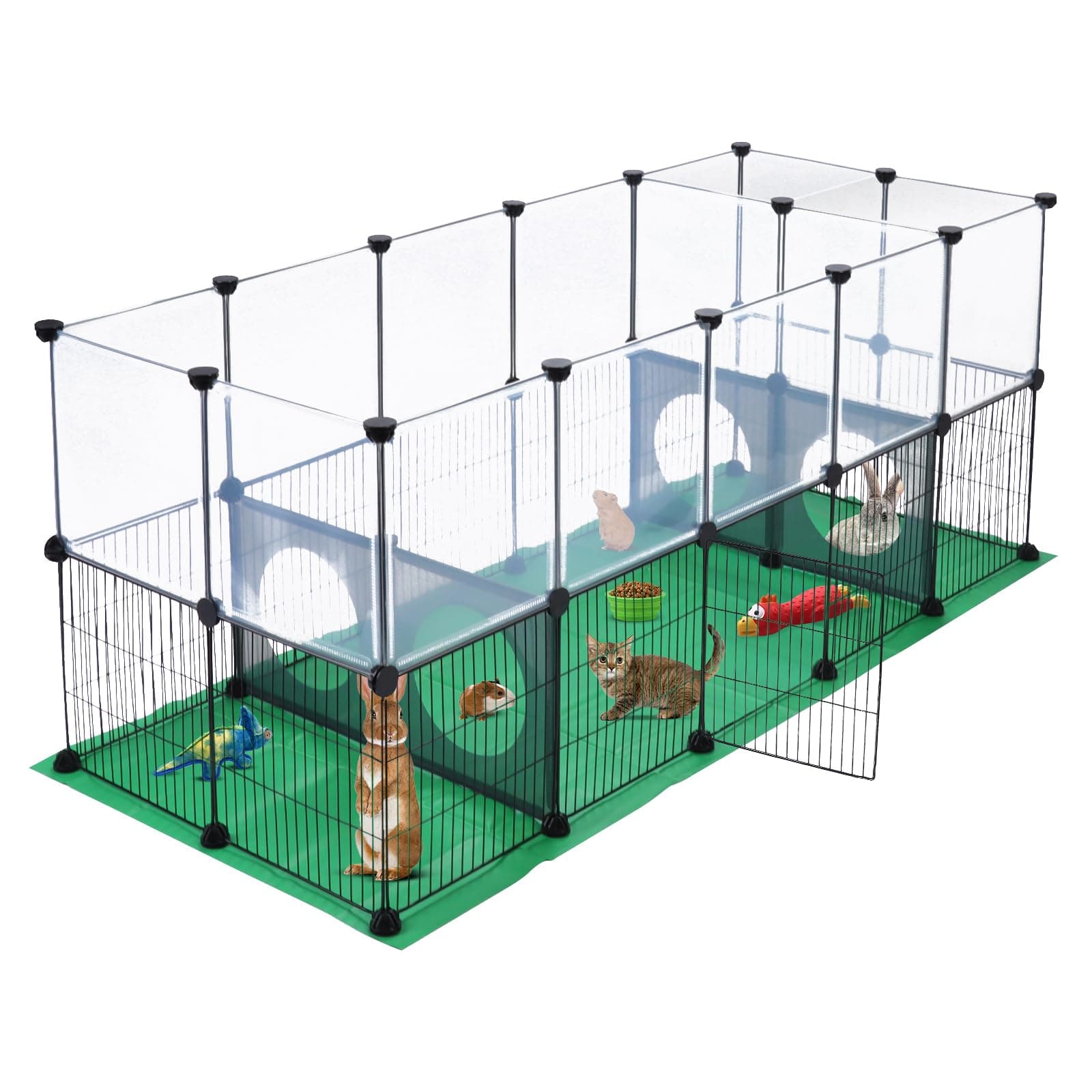 SILVER VALLEY Rabbit Playpen, Guinea Pig Cage, Hamster Cages, One Door Design for Small Animal, Bunny, Puppy, Kitten, Hedgehog, DIY, Portable, Exercise Fence with Mat, 153 x 64 x 64cm, Black
