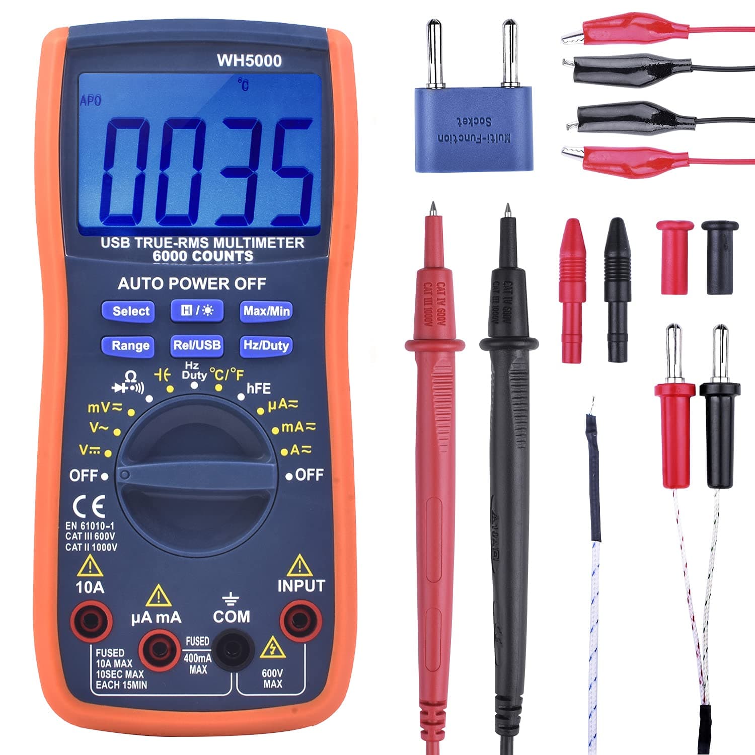 kuman Digital Multimeter, True RMS 6000 Counts Multimeters Manual and Auto Ranging, Measures Voltage, Current, Resistance, Continuity, Capacitance, Frequency