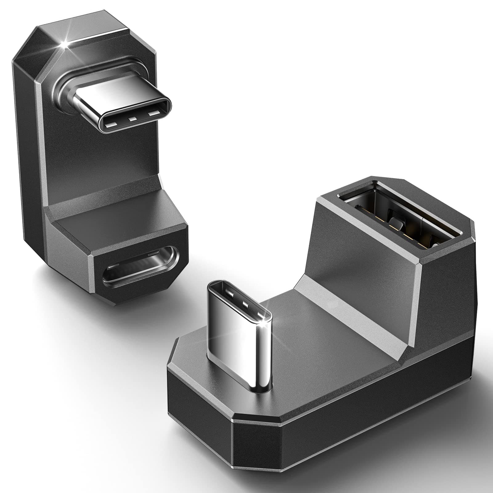 180° USB C to USB Adapter 2 Pack, JSAUX 180 Degree Angle Type C Male to USB C Female USB 4.0/PD 100W and Type C Male to USB A Female Adapter, Compatible with Steam Deck/ROG Ally/Laptop/Tablet/Phone