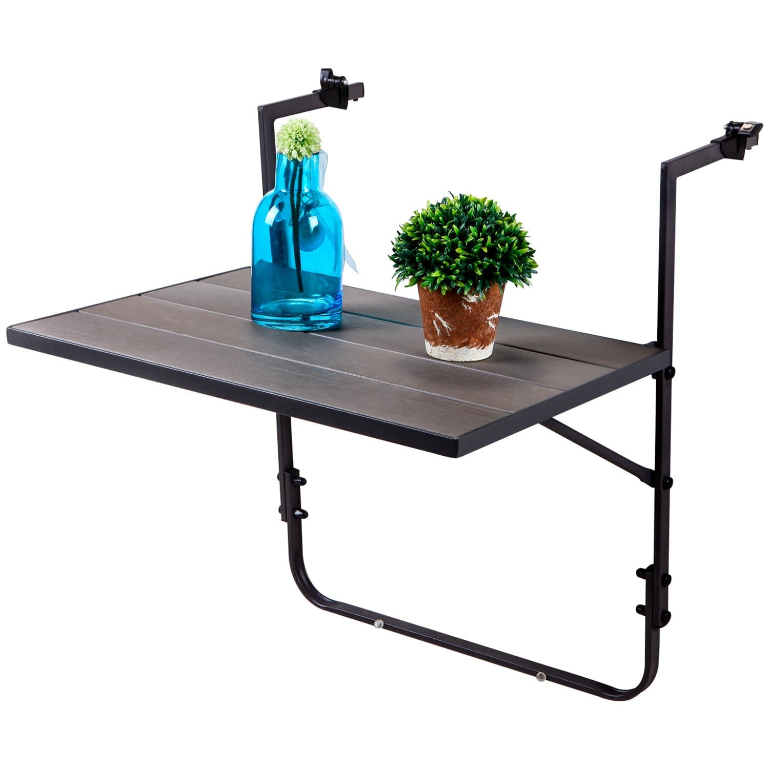 LCH Outdoor Balcony Table Folding Deck Table Steel Frame Patio Stand Hanging Railing Serving Table Adjustable for Garden Porch, Black