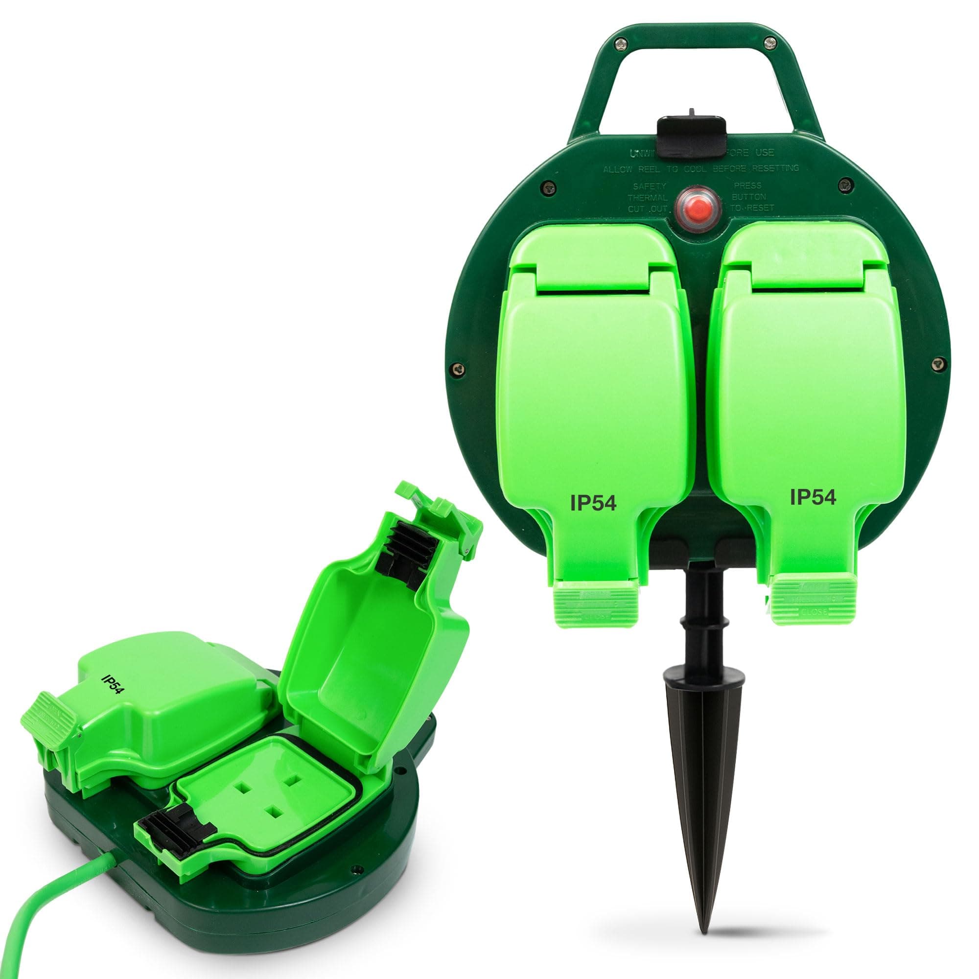 Desiretech - 15m Weatherproof Extension Cable - 2 Socket - 13 Amp Outdoor Lead - Waterproof IP54 - Durable Green Cable for Garden, Outdoor Equipment & Power Tools - Flexible & Heavy Duty Design