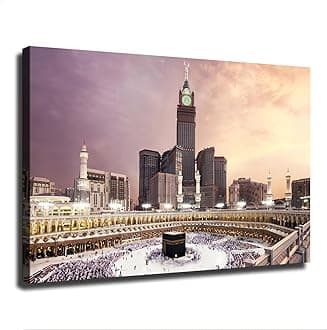 Islamic Hajj Makkah Canvas Wall Prints poster Modern Home Aesthetic Decor Wall art for Bedroom Dorm (16x24inch Framed)