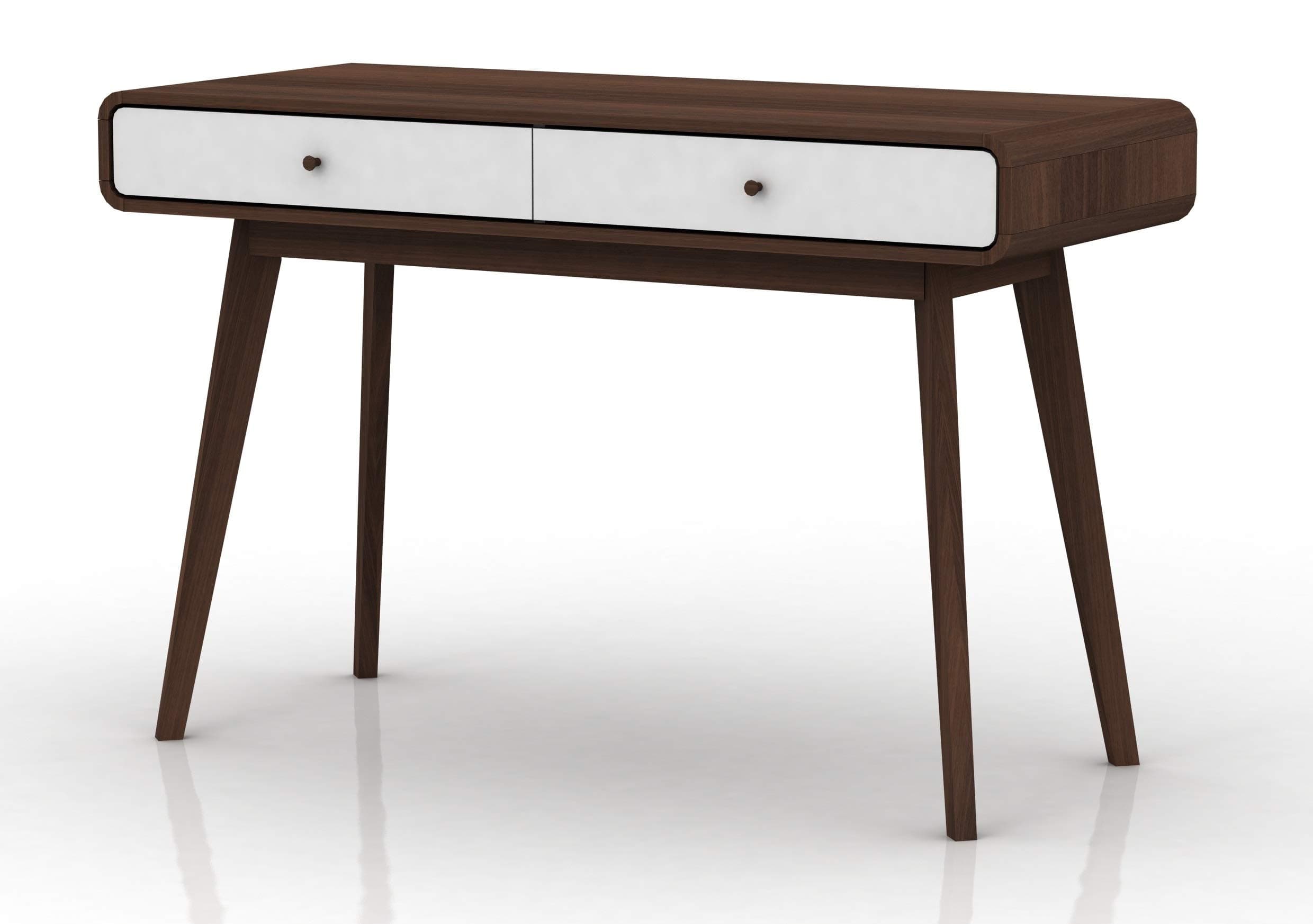 Desk Home Office Table Workstation PC Computer Laptop Modern Scandinavian Design - MDF Easy-Care 2 Drawers (Walnut/ White)