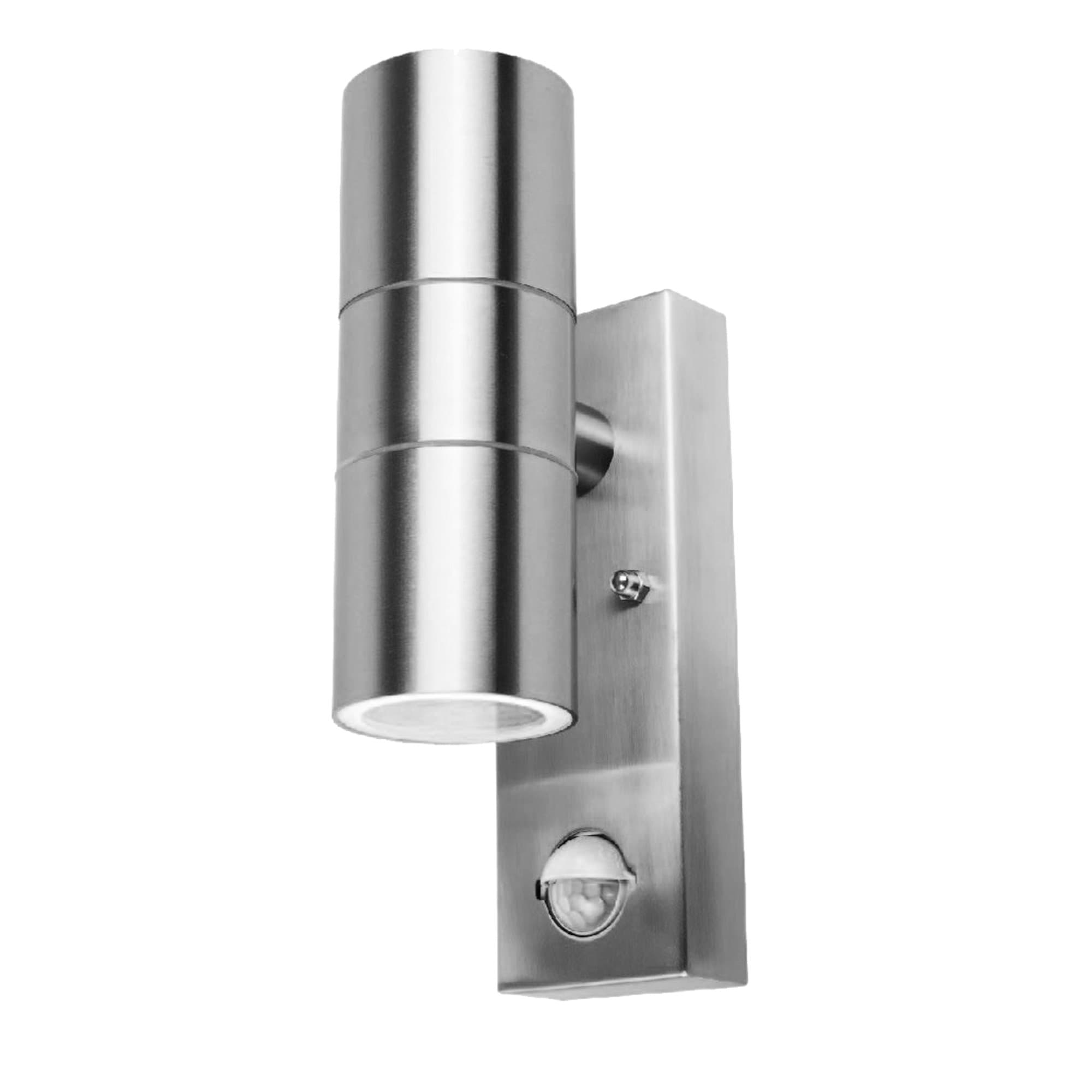 PowerSave Up/Down Dual Illumination Wall Spot Lights with PIR Motion Sensor & Manual Override (Silver)