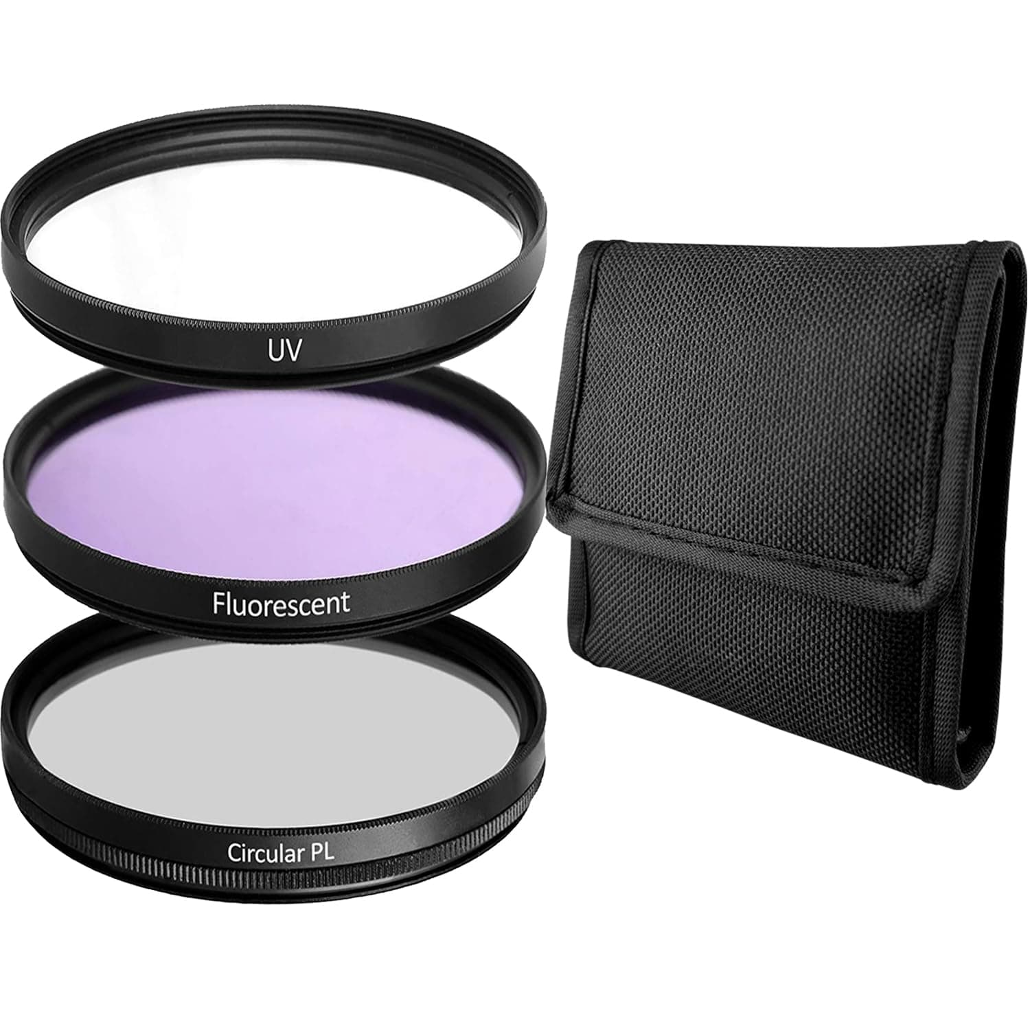 52MM Lens Filter Kit Bundle Pro, Includes CPL, UV, FL-D (UV, Polarizer, Fluorescent) Universal for Camera Lens + Travel Case