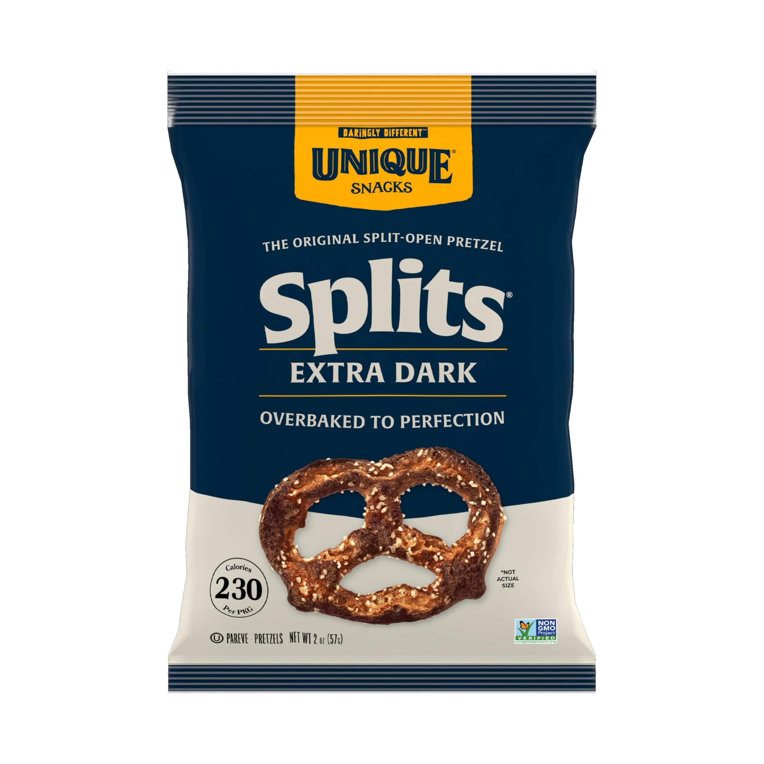 Extra Dark Splits Pretzels, Original Split-Open Pretzels, Delicious Homestyle-Baked Snack Bag, Vegan, OU Kosher, and Non-GMO Food, No Artificial Flavor, 2 Oz. Bag, Pack of 12