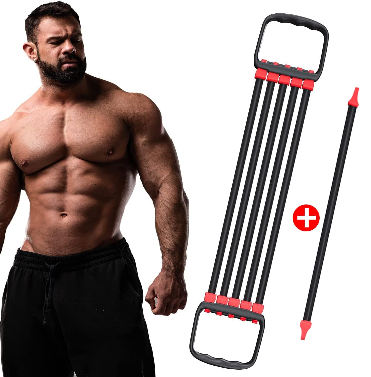 Chest Expander for Chest Arm Legs Shoulder Back Muscles Training, Chest Exerciser for Men with 5 Removable Ropes, Fitness Training Set for Pilates Push Ups Full Body Home Gym Workout Band