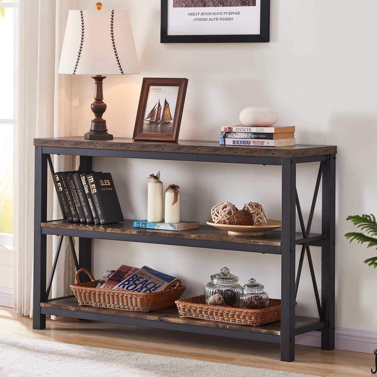 BON AUGURE Industrial 47" Sofa Console Table for Entryway