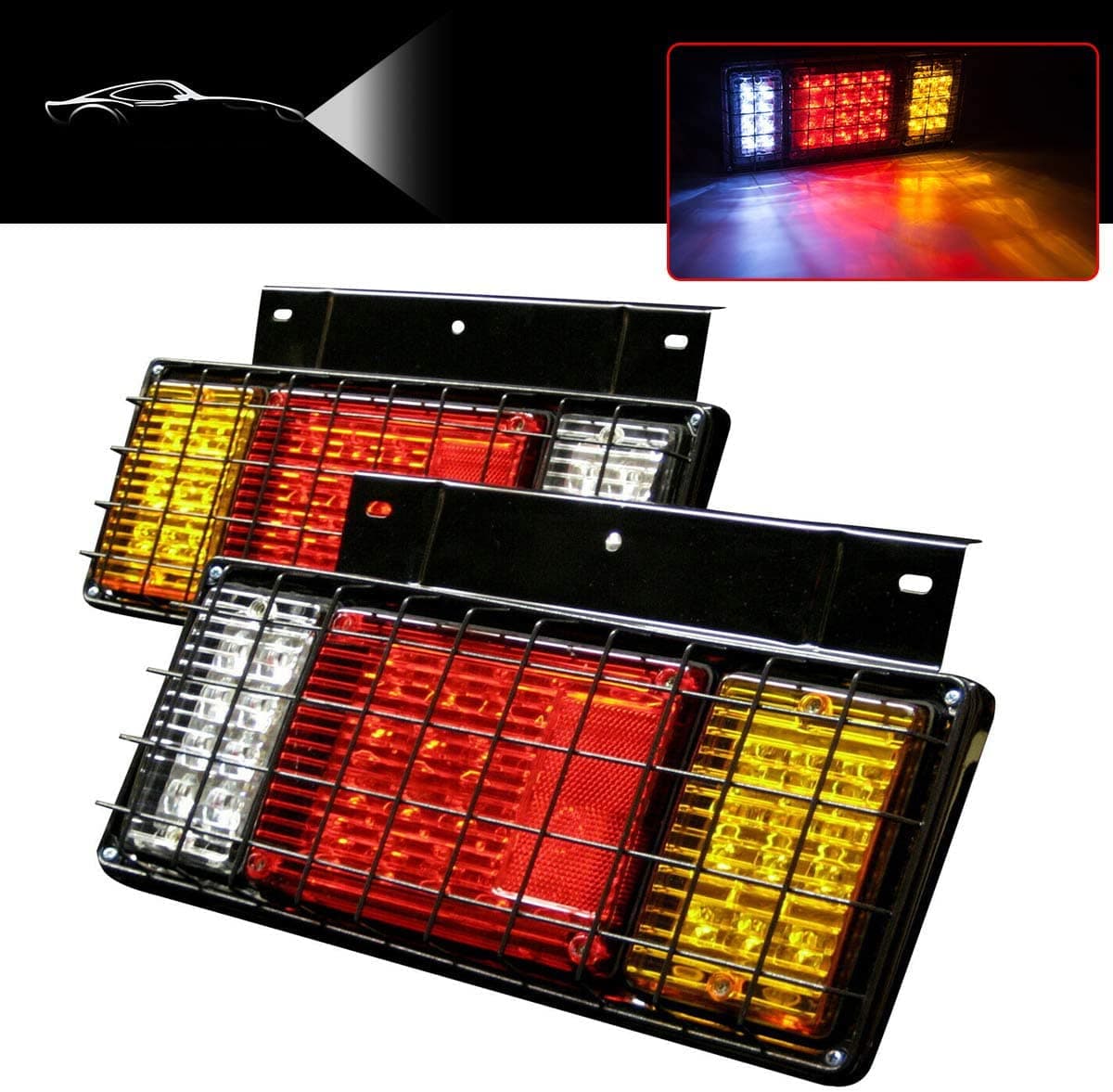 2PCS 40 LED Trailer Tail Lights Kit with Iron Net Protection Turn Signal Brake Reverse Running Lights, LED Trailer Lights for Isuzu NPR NPR-HD NRR NQR NKR NHR FSR FRR Truck