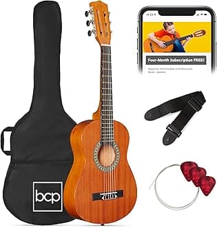 30in Kids Acoustic Guitar, All-in-One Beginner Starter Kit w/Strap, Case, Extra Strings, Rosette Inlay - Natural Mahogany