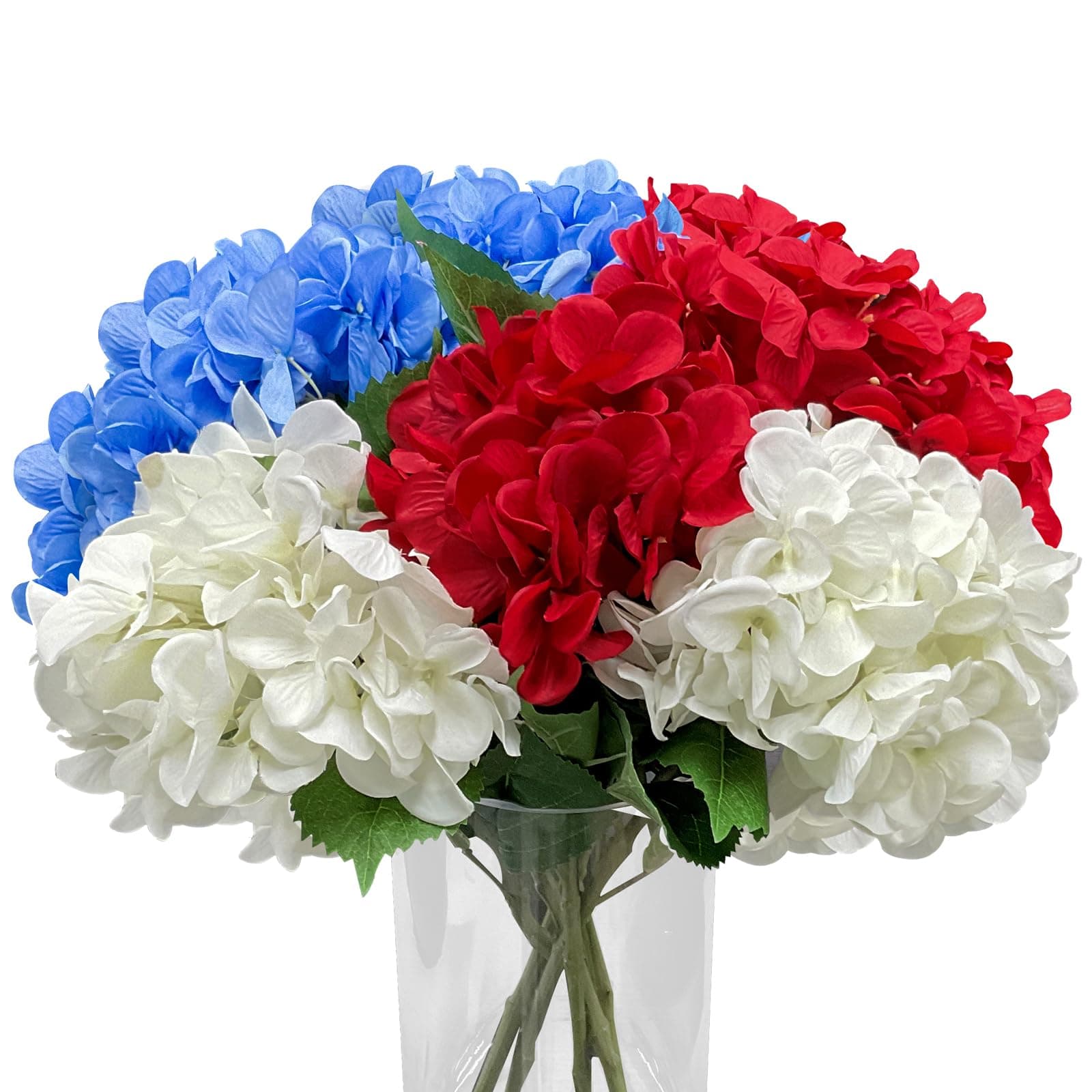 JIFTOK 30PCS (5 Bouquets) Hydrangea Artificial Flowers for 4th of July Decorations, USA Flag Fake Flowers for Fourth of July Decorations, 4th of July Decorations for Home Outdoor Party Door Wreath