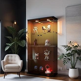 Modern 64.5'' Glass Display Cabinet in Clear with Lock and Lights, Lighted Curio Cabinet Collection Display Case, Floor Standing Showcase for Living Room Home Office