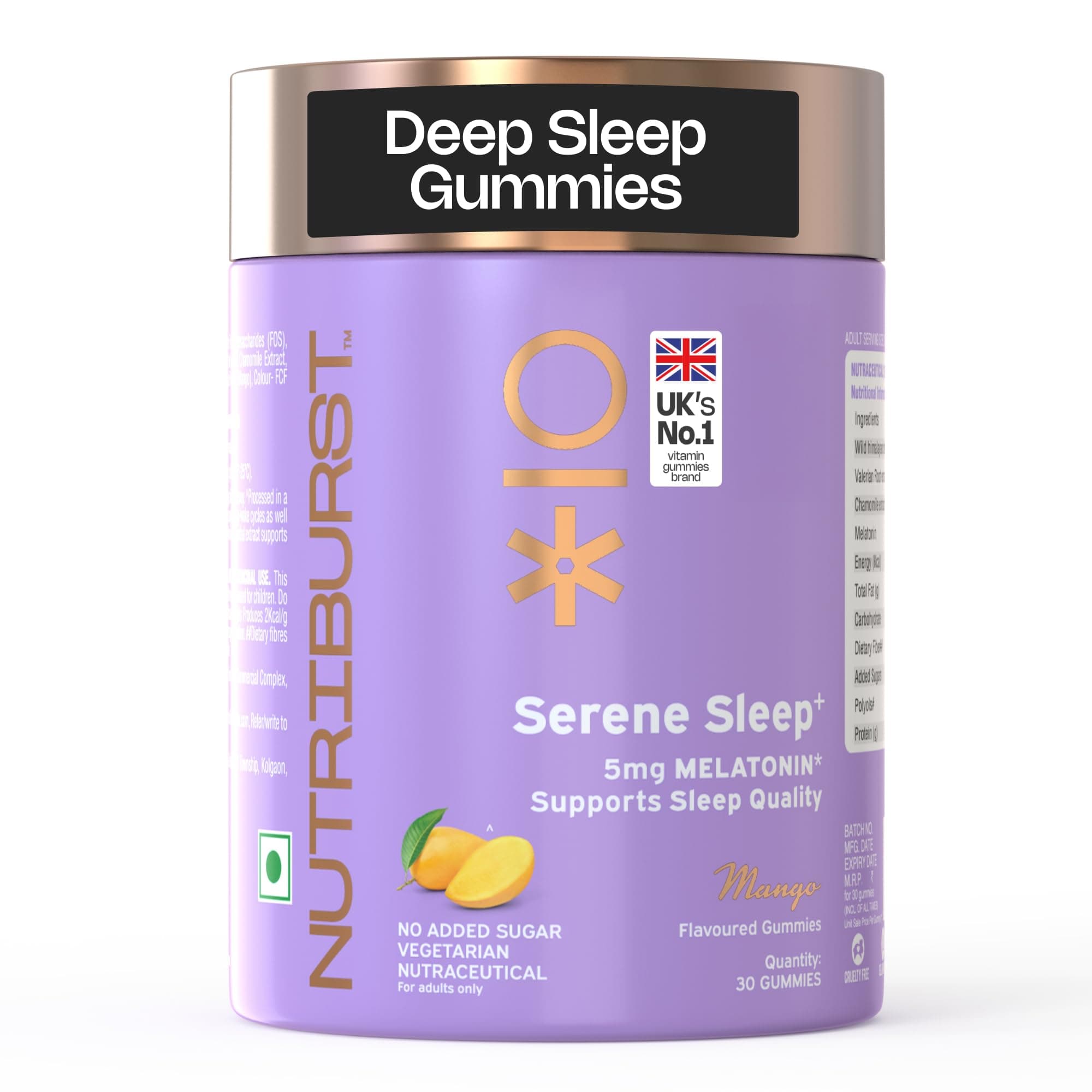 Nutriburst Serene Sleep 5MG Melatonin Gummies for Quality Deep Sleep, Fresh Wake Up | No Stress & Anxiety | Natural Non-Addictive, Non Habit Forming Sleep-Aid | Mango Flavor (30 Gummy)