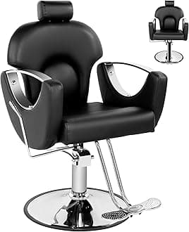 Black Salon Chair Barber Chair, 360° Swivel Adjustable Headrest Hydraulic Reclining Hair Armchair