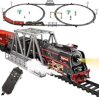Remote Controlled steam Train Toy, Equipped with Luxurious Tracks and Glowing, Smoke and Sound Train Set, Rechargeable, Suitable for Children Aged 3 to 8 and Above as a Christmas Toy Gift